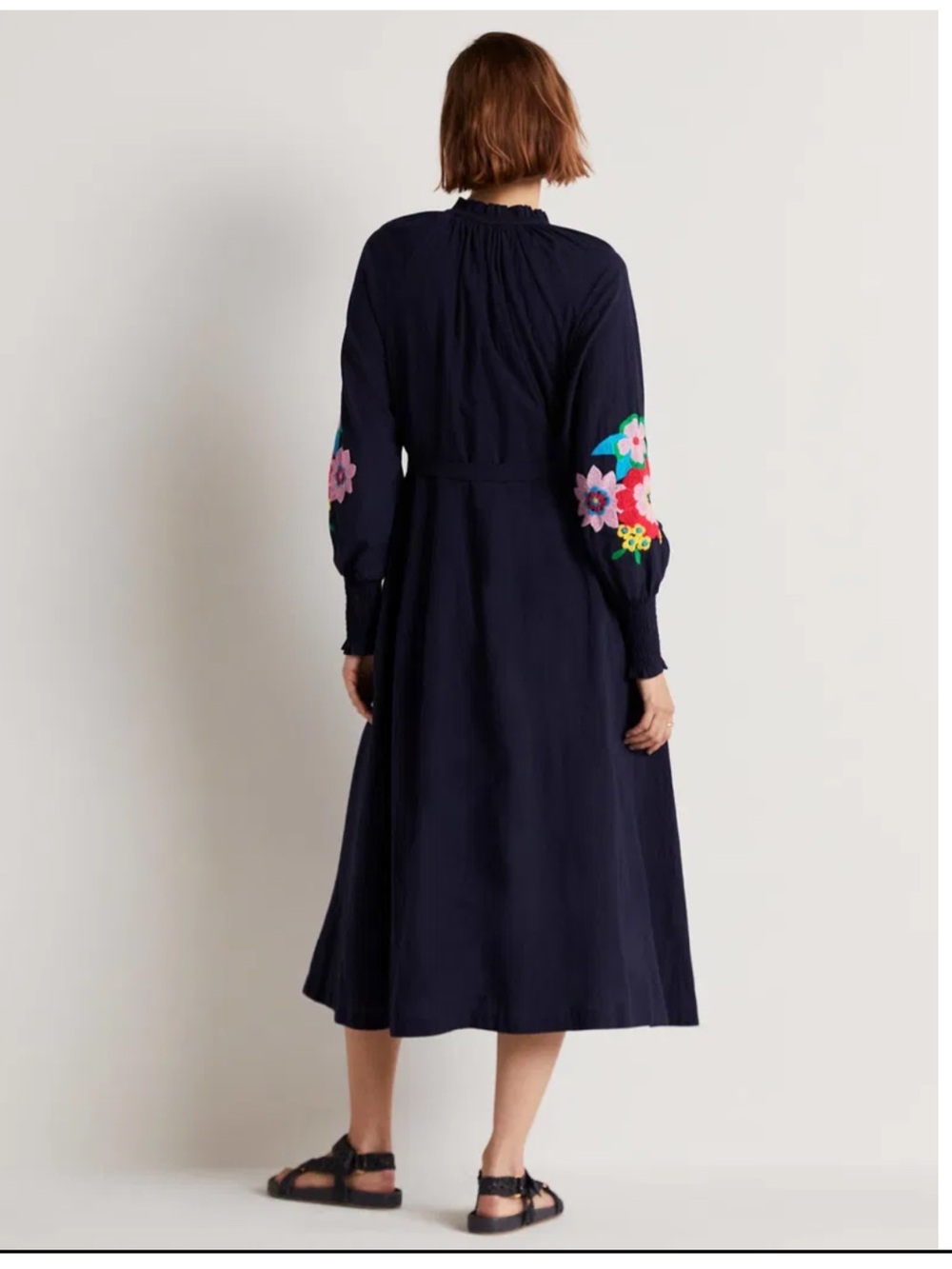 Boden Embroidered Cotton Maxi Dress Sz 6 Navy D002 - Picture 2 of 14